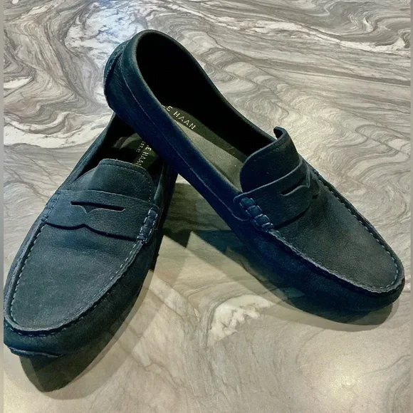 Cole Haan Leather Navy Blue Driving Mocs Penny Loafers Size Women’s 9.5 - Picture 6 of 8